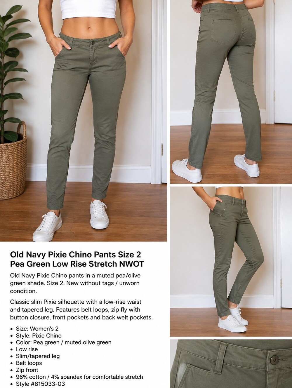 2 - Old Navy Pixie Chino Pants — Pea Green/Blank Slate - Vintage 90s NWOT